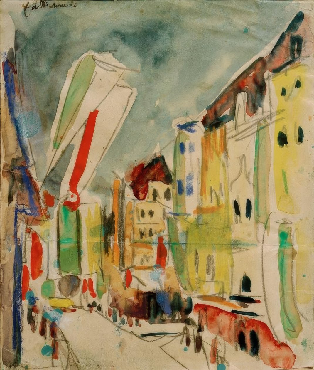 Pouliční scéna s vlajkami od Ernst Ludwig Kirchner