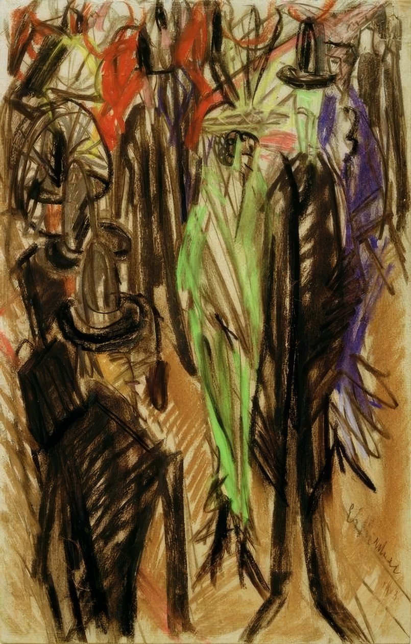 Pouliční scéna se zelenou dámou od Ernst Ludwig Kirchner