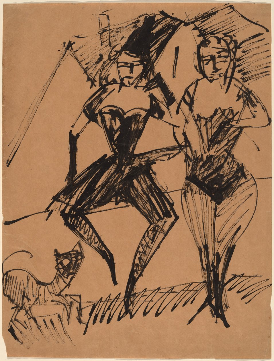 Dva tanečníci s kočkou od Ernst Ludwig Kirchner