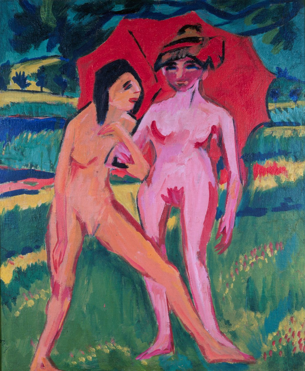 Dvě dívky pod deštníkem od Ernst Ludwig Kirchner