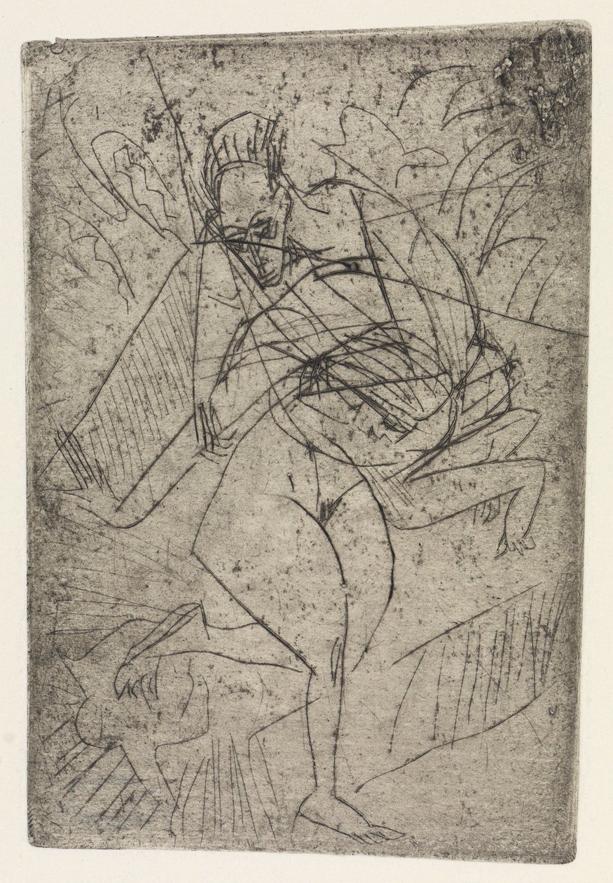 Scéna znásilnění / Tři sedící nahé postavy v místnosti od Ernst Ludwig Kirchner