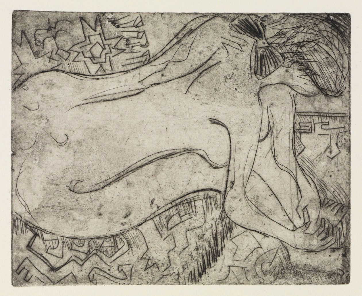 Jezero Wannsee u Postupimi na motorovém člunu / Nahá žena při pedikúře od Ernst Ludwig Kirchner