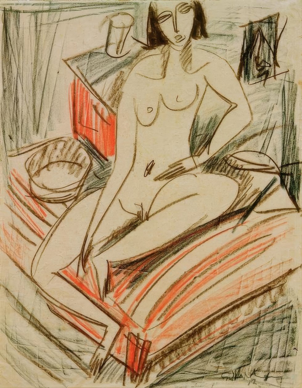 Ženský akt, sedící na posteli od Ernst Ludwig Kirchner