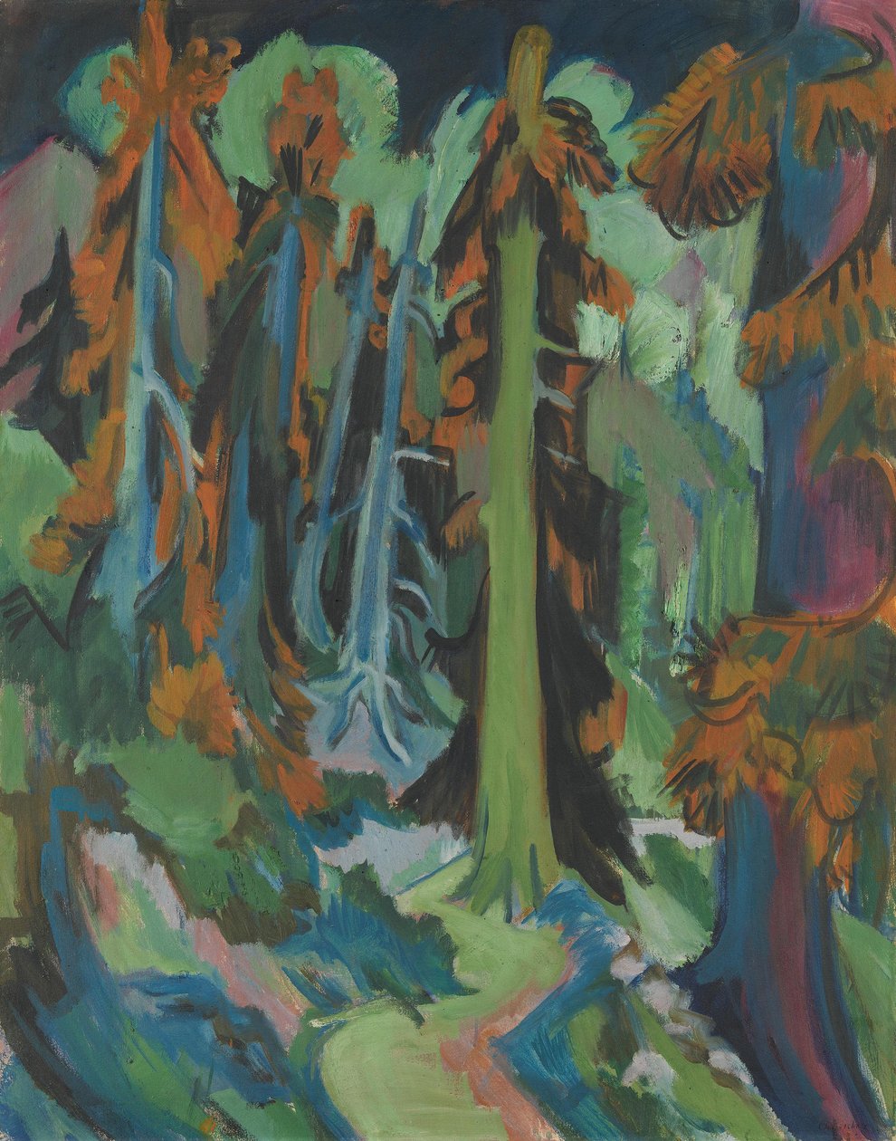 Počasí v Tannách (horská lesní stezka, horské lesní kmeny) od Ernst Ludwig Kirchner