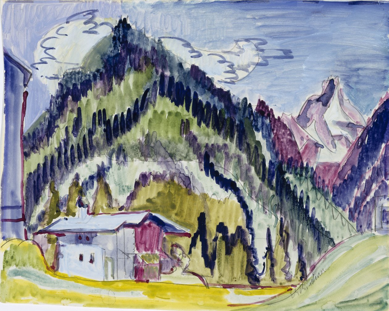 Wilderness Home, 1924-25 (wc a grafit na papíře) od Ernst Ludwig Kirchner
