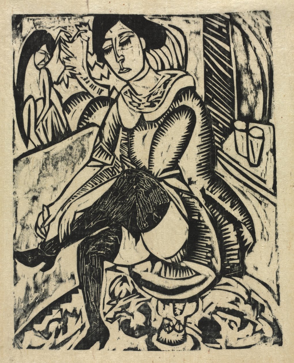 Žena si nazouvá boty od Ernst Ludwig Kirchner