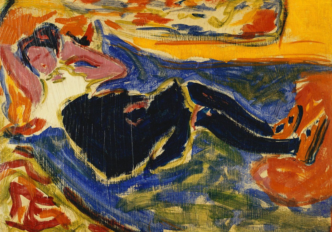 žena s černými punčochami; Žena s černými punčochami (Die Schwarze Grete), kolem 1908-09 (olej na papíře na plátně) od Ernst Ludwig Kirchner