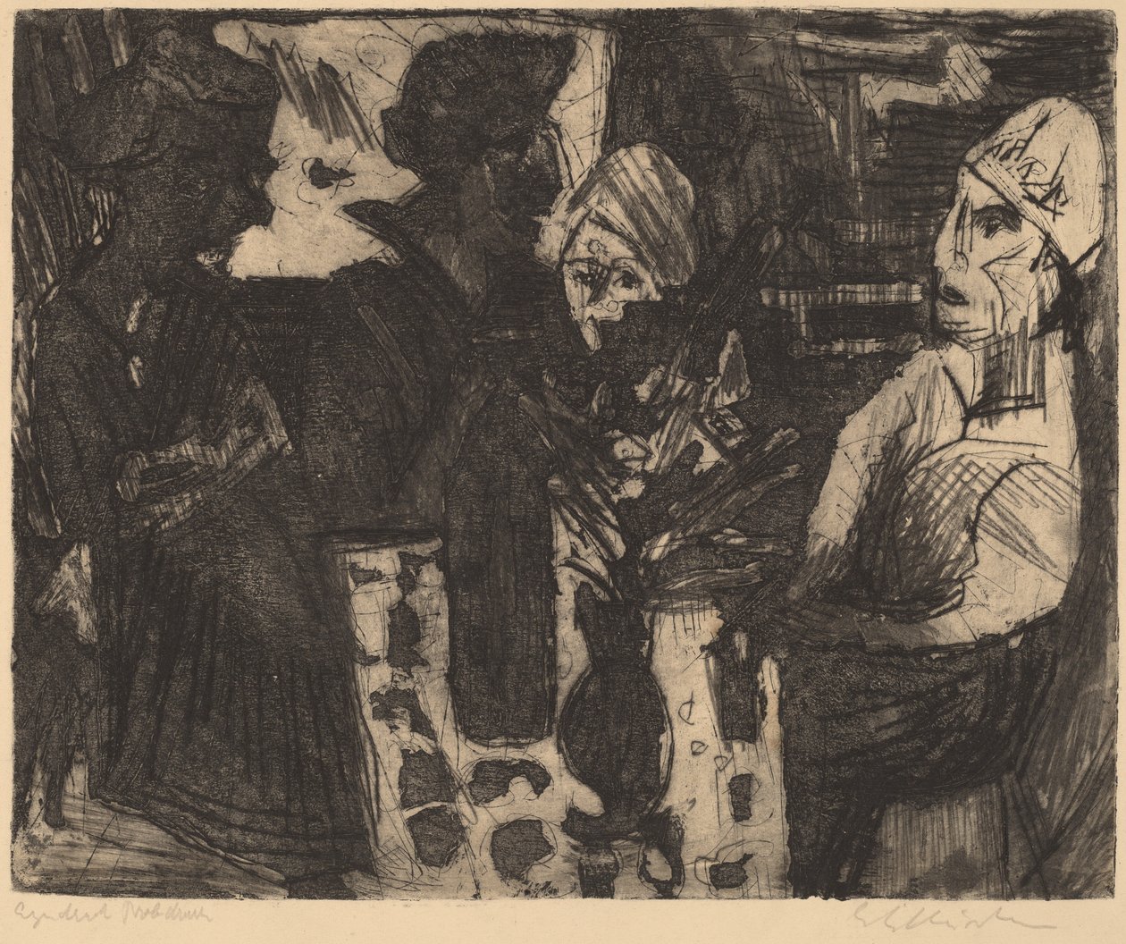 Ženy u stolu v místnosti (obrácené) / Nahá žena (verze) od Ernst Ludwig Kirchner