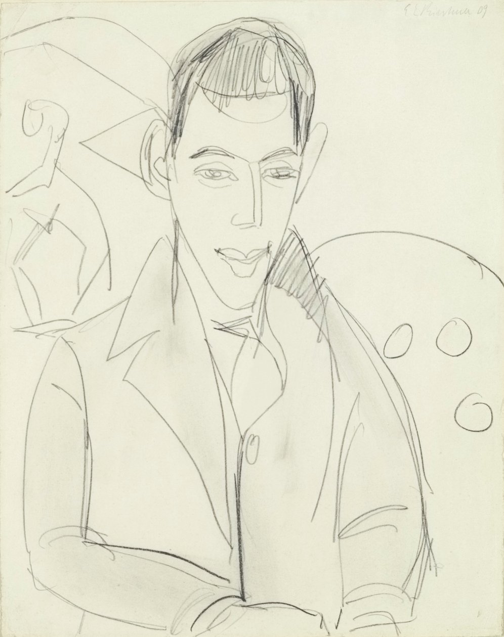 Mladý básník (Simon Guttmann), 1911 (grafit na papíře) od Ernst Ludwig Kirchner