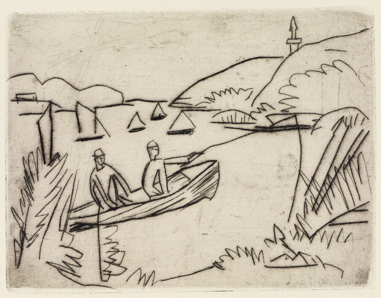 Dva koupající se u moritzburských rybníků / Rybář v člunu na jezeře Müggelsee od Ernst Ludwig Kirchner