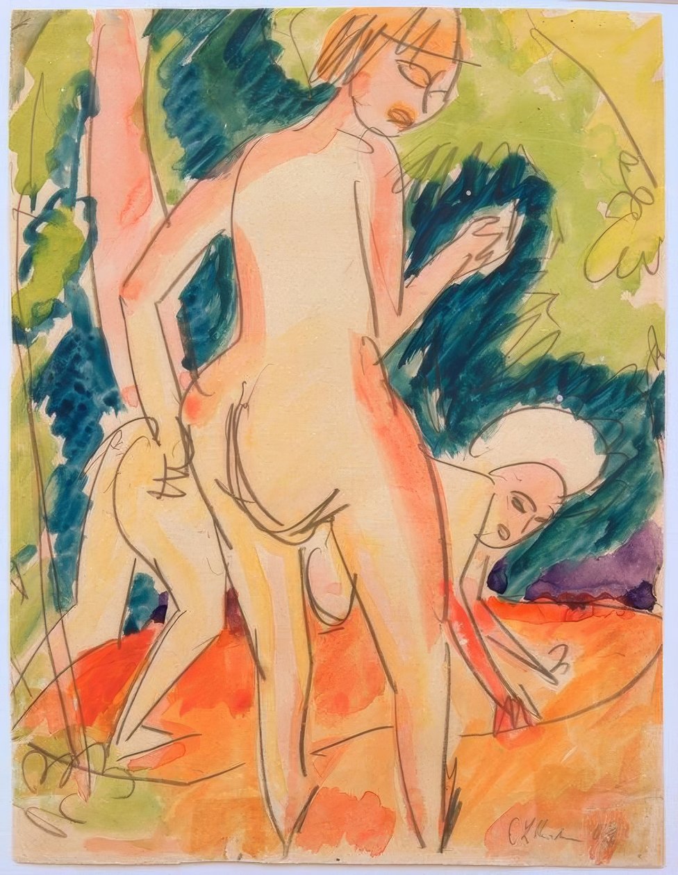 Dvě dívky se koupou od Ernst Ludwig Kirchner