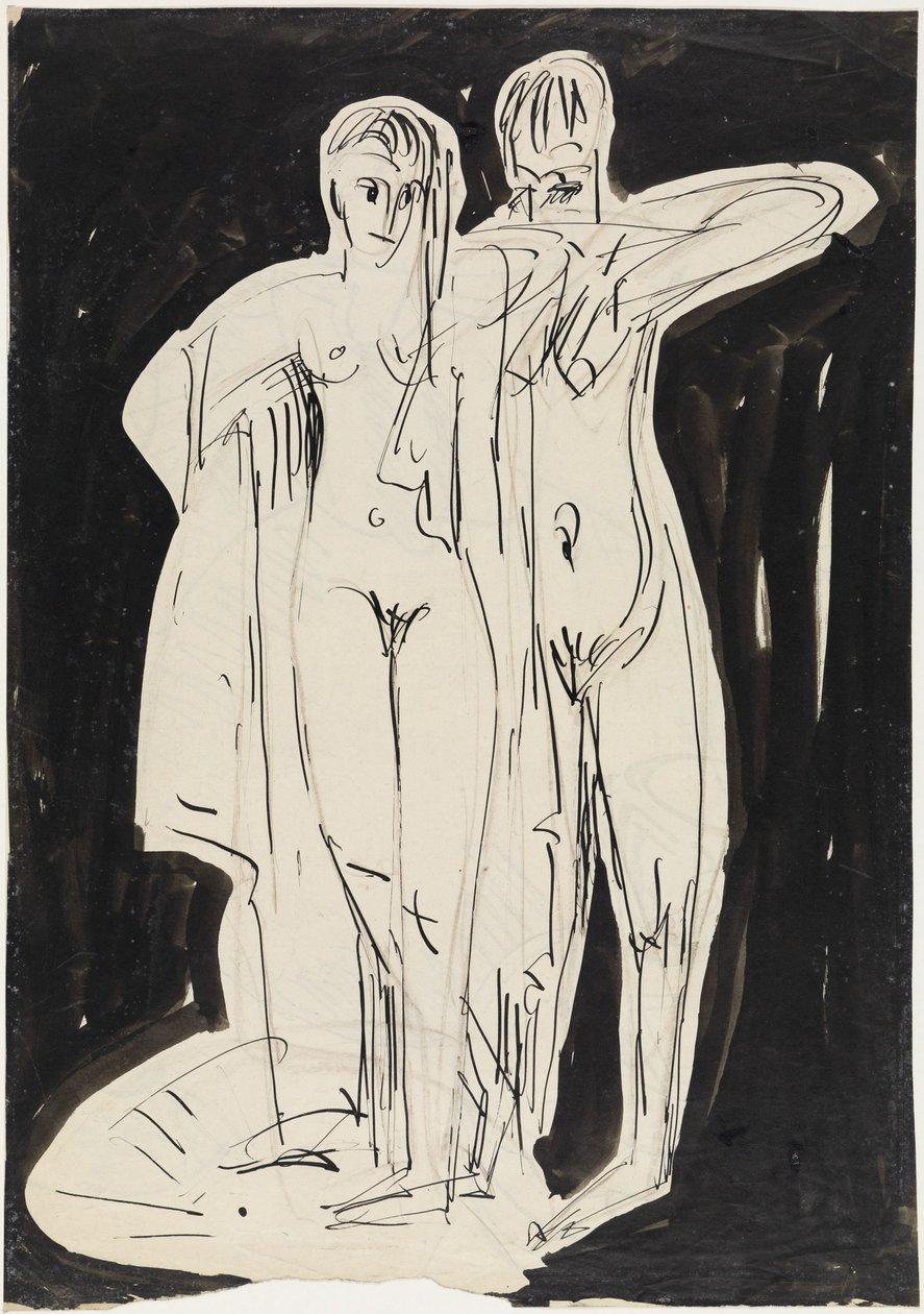 Dva stojící akty, které se osušují od Ernst Ludwig Kirchner