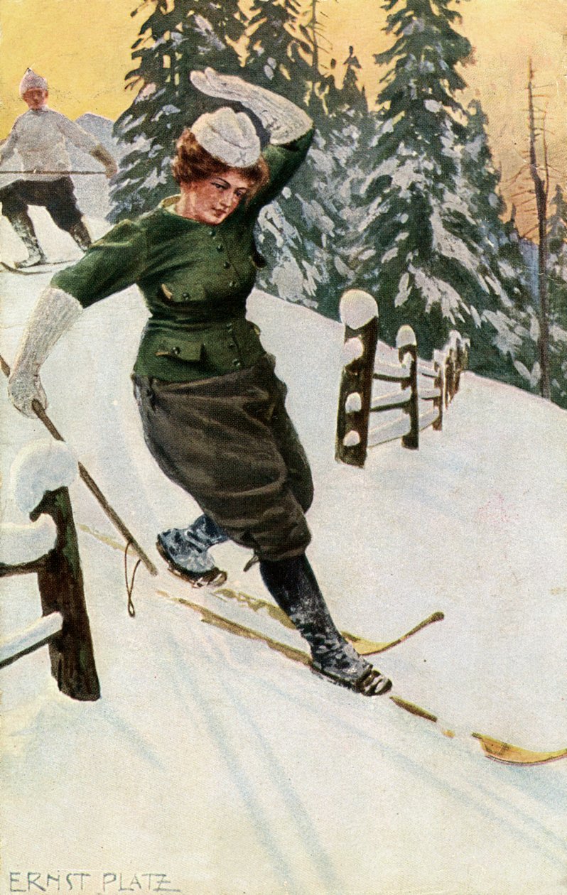 Žena na lyžích, konec 19. nebo začátek 20. století. od Ernst Platz