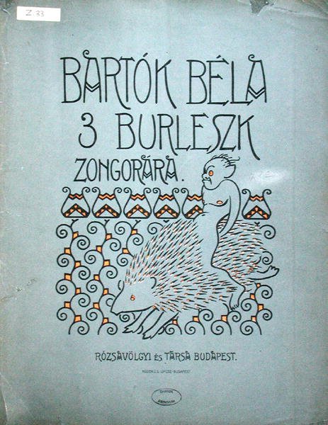 Přední strana obálky partitury pro tři burlesky pro klavír Bély Bartóka (1881-1945) 1912 (barevné lito) od Ervin Voit