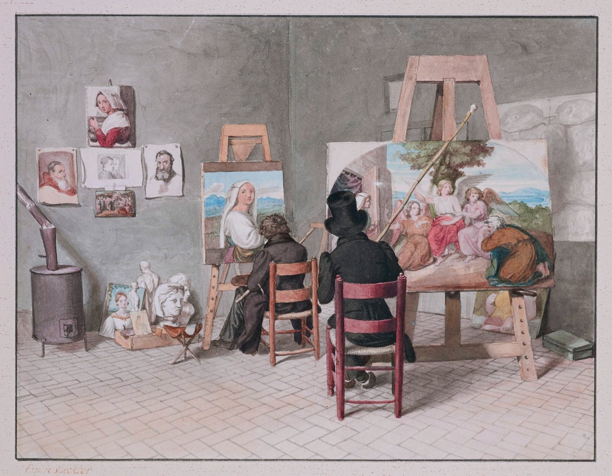 Bernhard Neher a Erwin Speckter ve svém ateliéru v Římě, autor: Erwin Speckter od Erwin Speckter