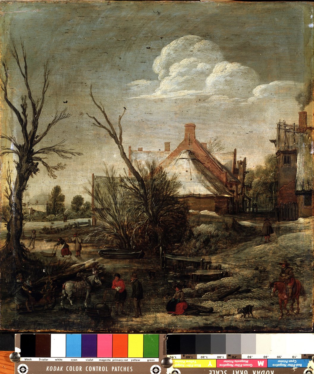 Zima (zima). Obraz Esalase van de Velde (1591-1630). Olej na dřevě, 37,5 x 35,5 cm od Esaias I van de Velde
