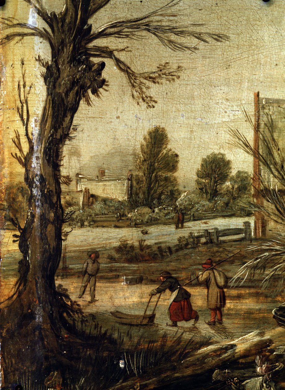 Zima, detail (Zima). Obraz Esalase van de Velde (1591-1630). Olej na dřevě, 37,5 x 35,5 cm od Esaias I van de Velde
