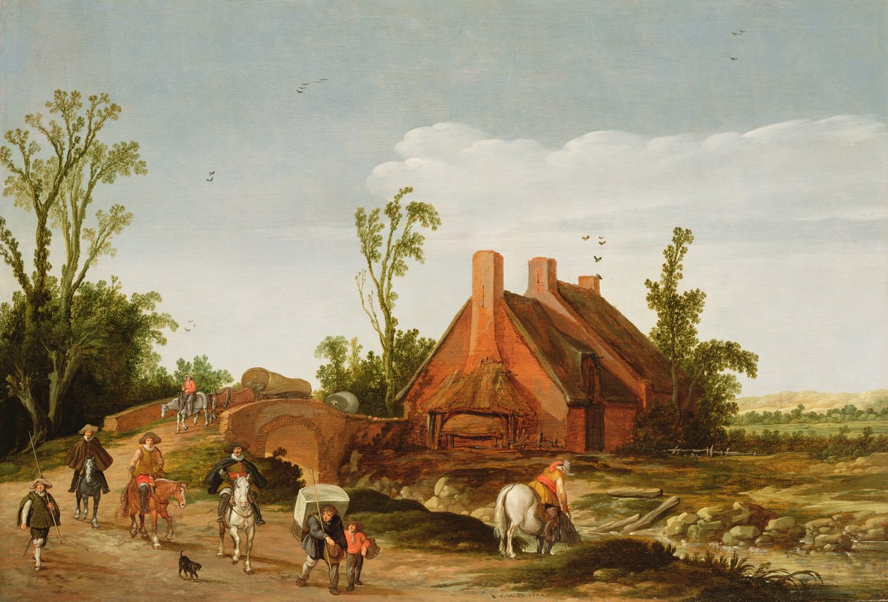Zalesněná krajina s cestovateli na stopě, 1624 od Esaias van de Velde