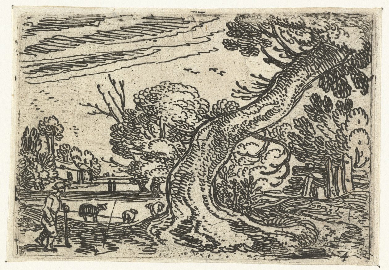 Pastýř poblíž převislého stromu Malé krajiny (název série) od Esaias van de Velde
