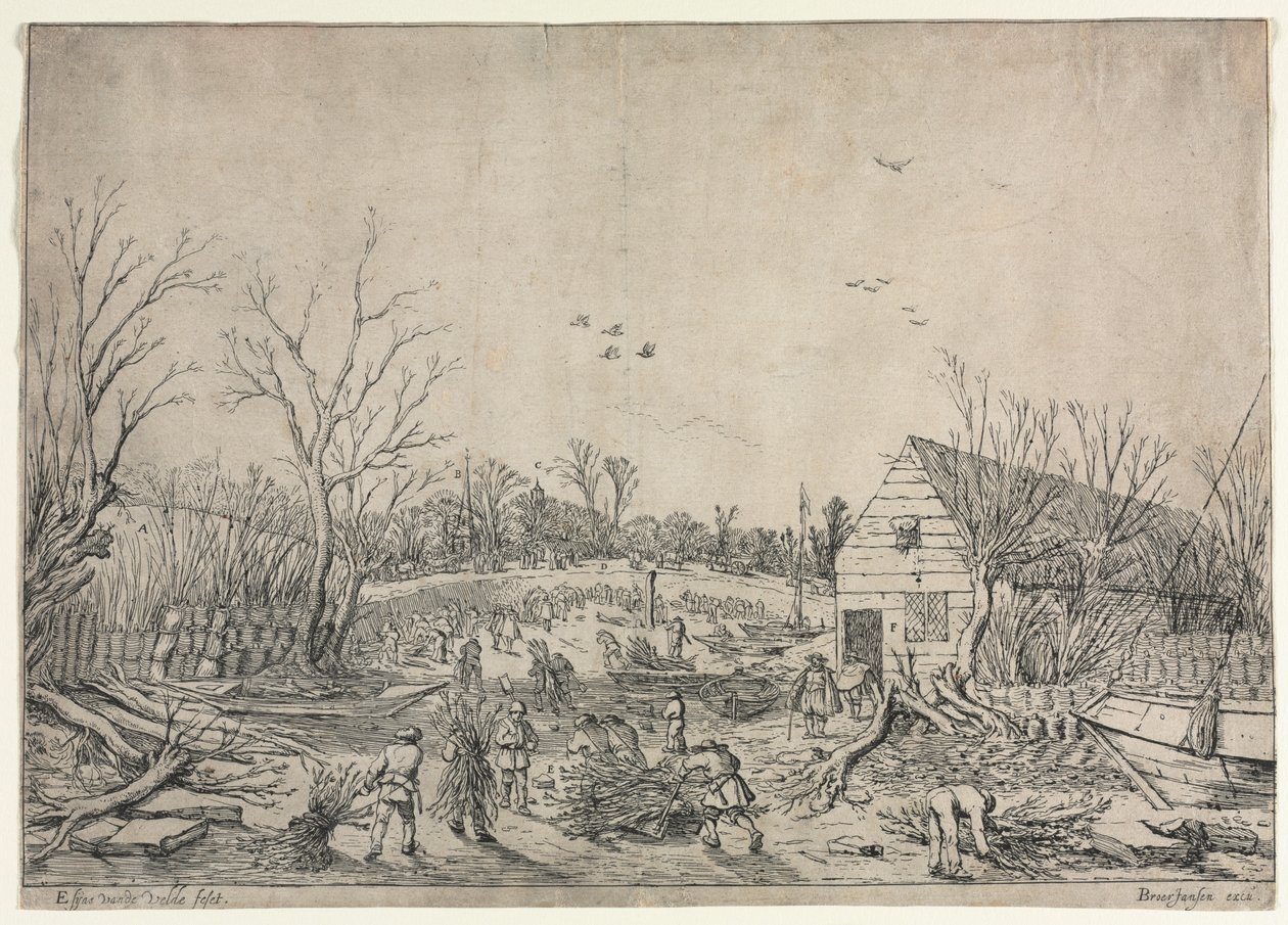 Velká povodeň 10. ledna 1624 (nebo oprava protržené hráze na řece Lek od Vianena, 1624) od Esaias van de Velde