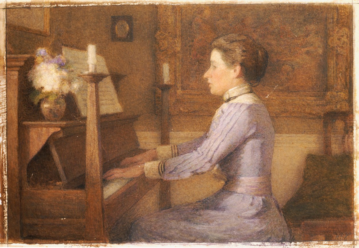 U klavíru (tužka a akvarel na papíře) od Esther H. Jones