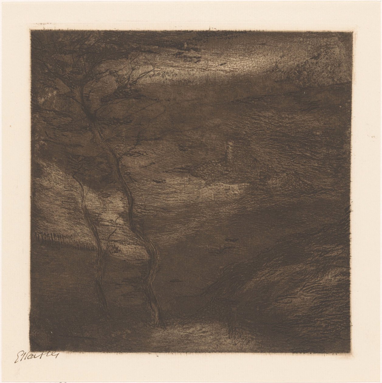 Večer v Pyrenejích (původní název na objektu) od Etha Fles (signed by artist)
