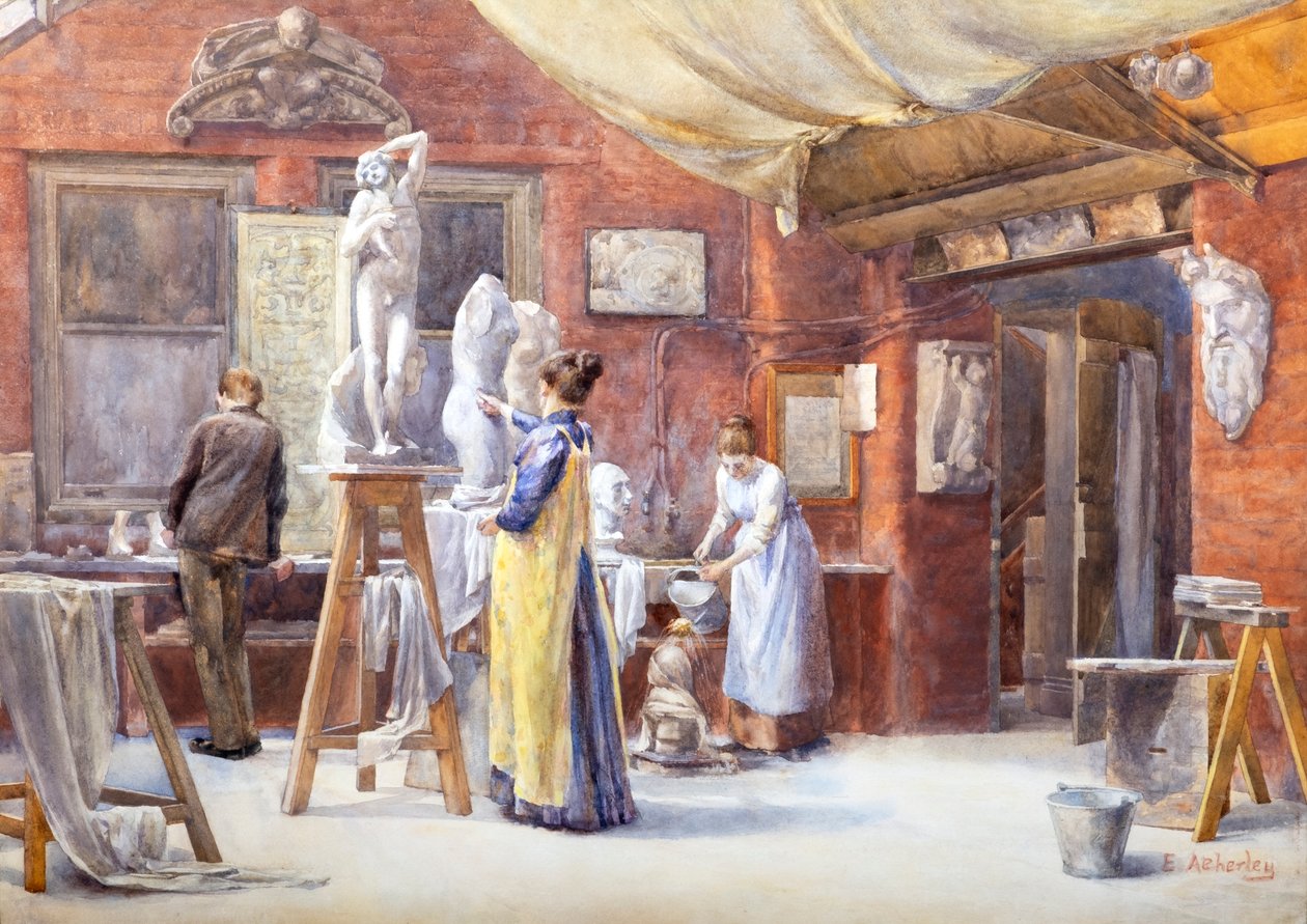 Sochařský ateliér (akvarel) od Ethel Atcherley