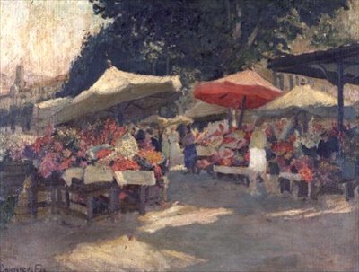 Rušný trh v letním dni od Ethel Carrick Fox