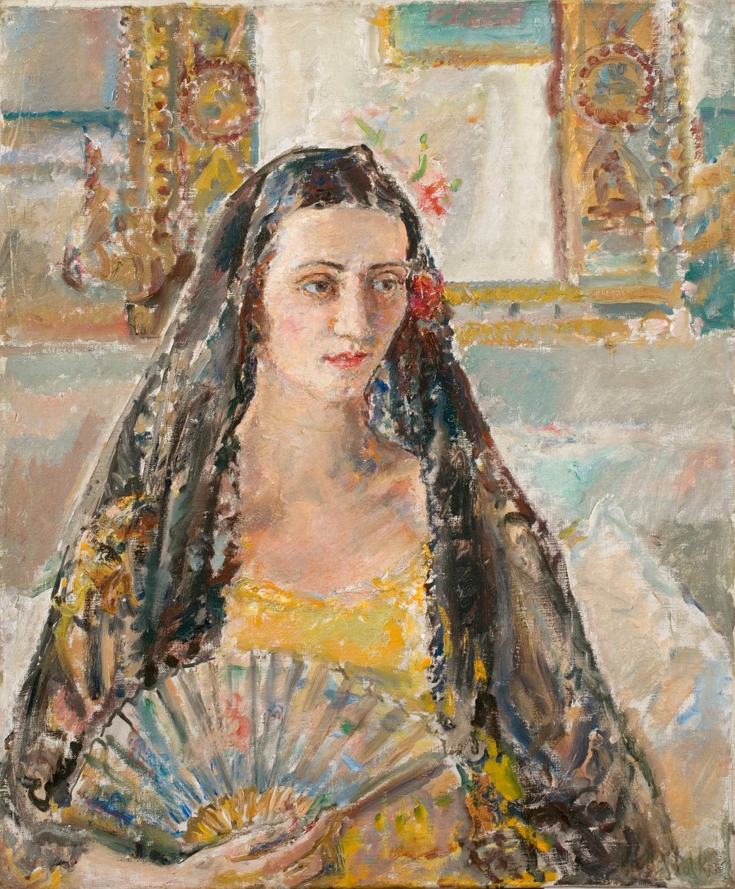 Dáma s vějířem, exh. 1926 (olej na plátně) od Ethel Walker