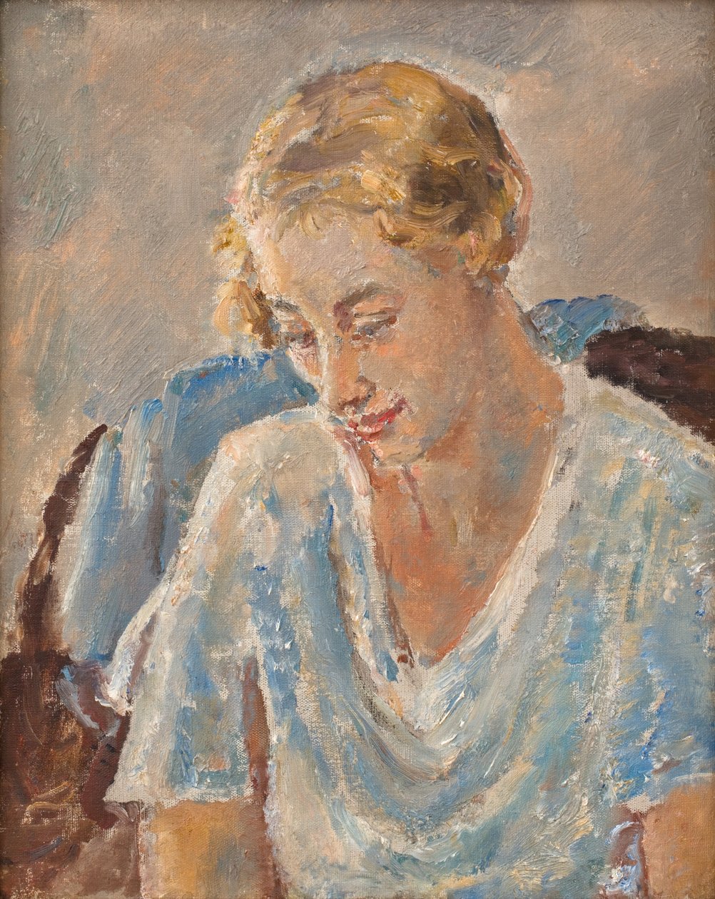Portrét ženy v modrém (olej na plátně) od Ethel Walker
