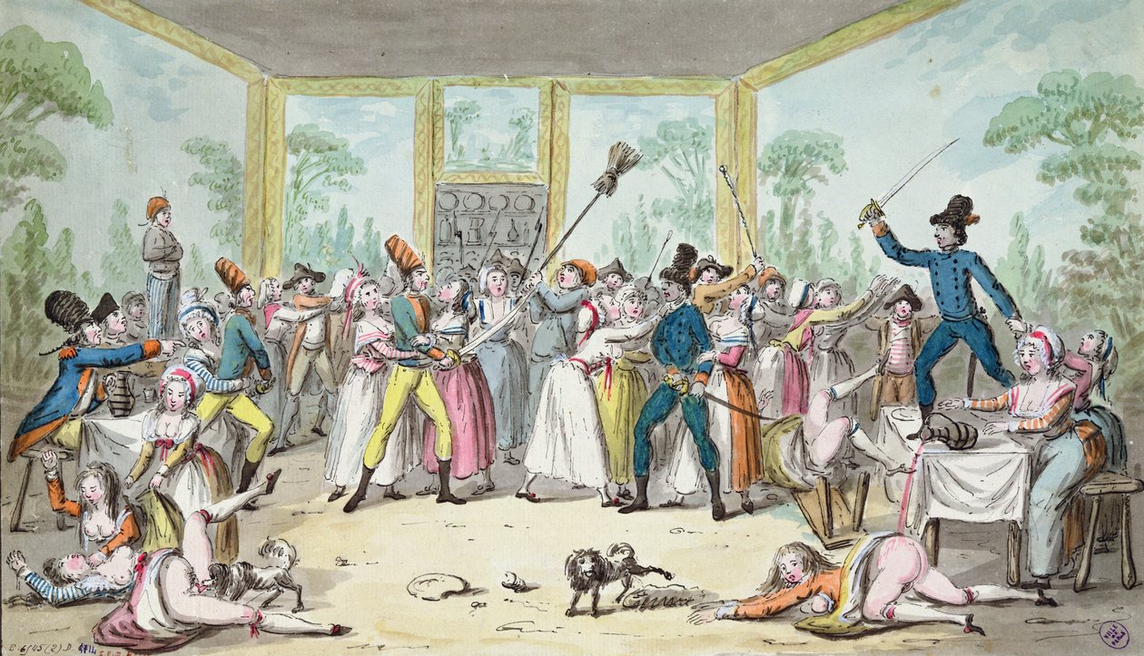 Bouřlivá scéna v hospodě během období francouzské revoluce, c.1789 od Etienne Bericourt