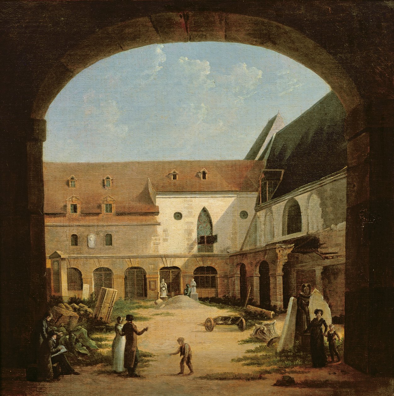 Nádvoří kláštera Petits-Augustins v Paříži, asi 1818 od Etienne Bouhot
