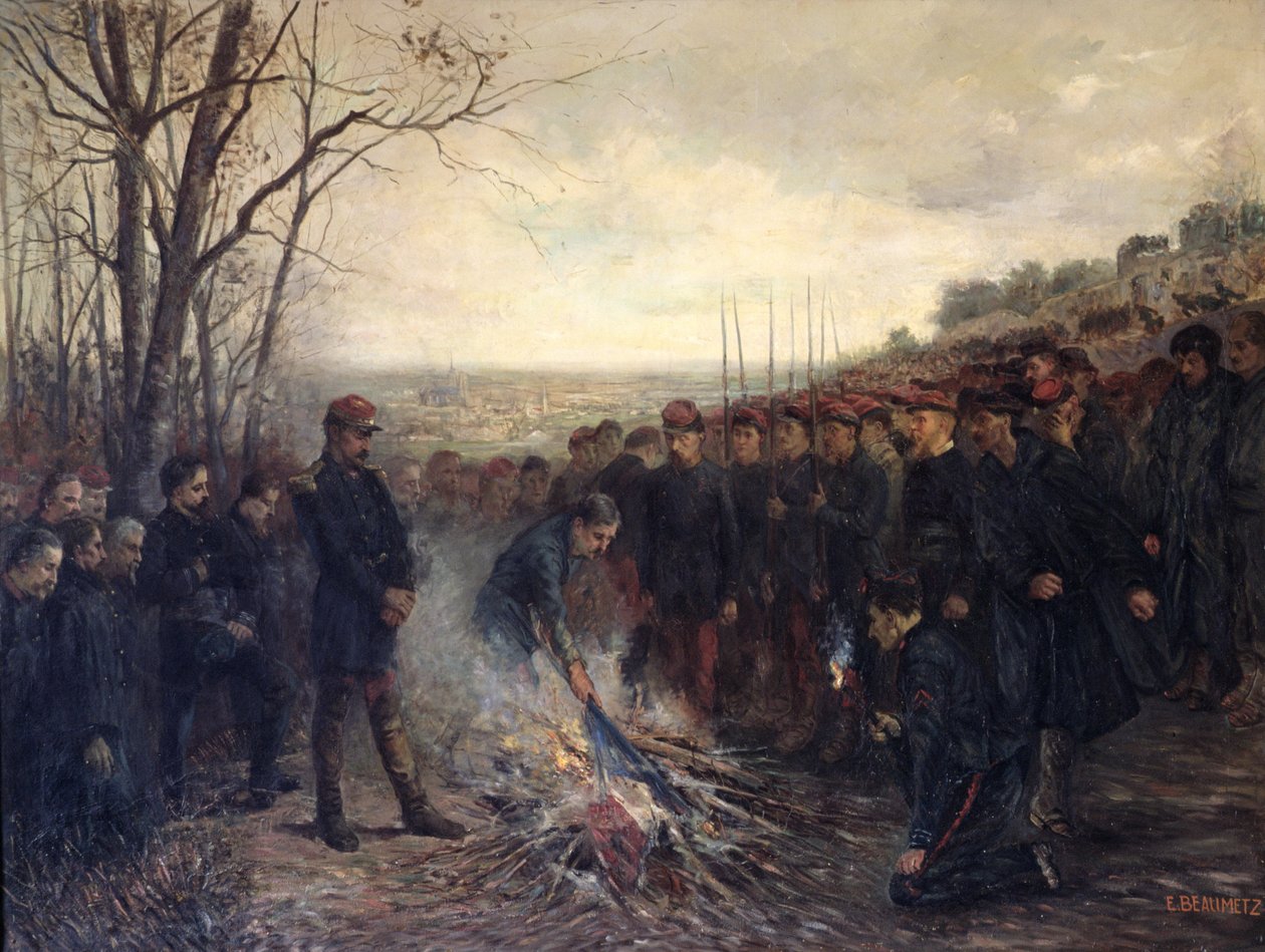 Generál Lapasset (1817-75) pálí své vlajky, 26. října 1870, 1882 od Etienne Dujardin Beaumetz