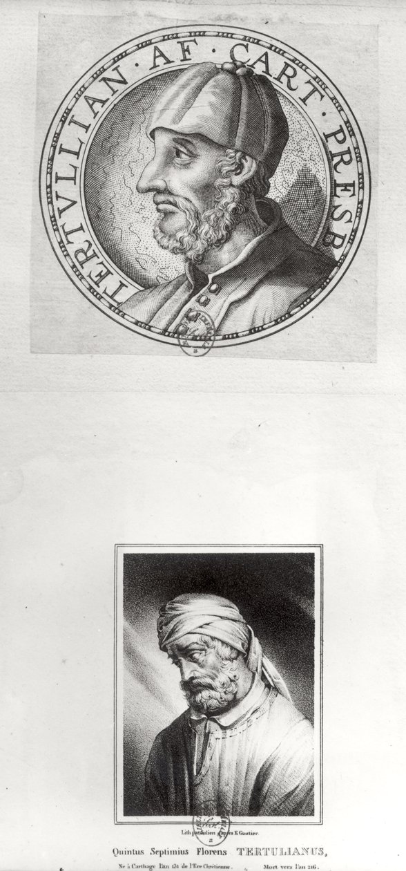 Dva portréty Quinta Septima Florense Tertulliana (asi 160-220) známého jako Tertullian od Etienne Gautier
