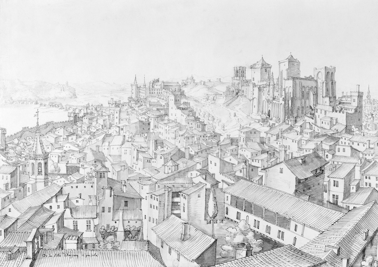 Pohled na město Avignon a jeho okolí (pero a inkoust na papíře) od Etienne Martellange