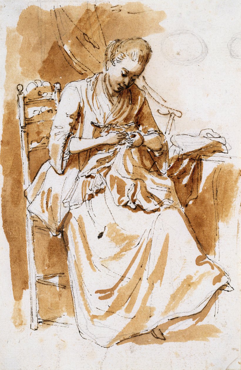 Vyšívačka (wc a inkoust na papíře) od Etienne de Lavallee Poussin