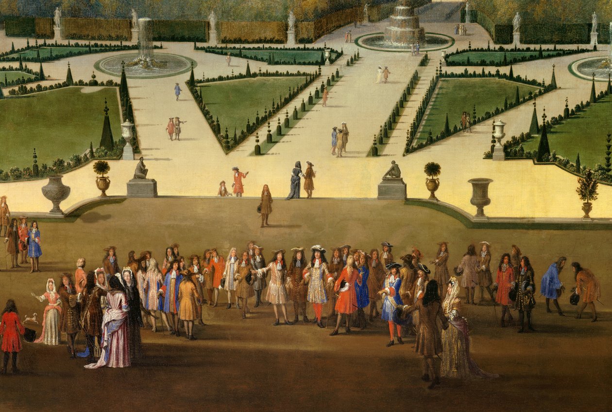 Promenade de Louis XIV (1638-1715) v pohledu na severní parter v zahradách Versailles Detail. Obraz Etienna Allegraina (1644-1736) 1688 cca ne. 2,3x2,9m od Etienne Allegrain