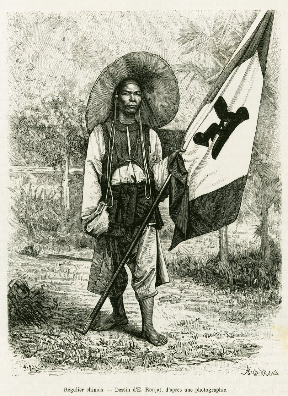 Čínská vláda. Rytina od E.Ronjata podle fotografie k ilustraci příběhu Trente mois au Tonkin v roce 1884, od doktora Hocquarda, in le tour du monde 1889, režie Edouard Charton (1807-1890), Hachette, Paříž. od Etienne Antoine Eugene Ronjat