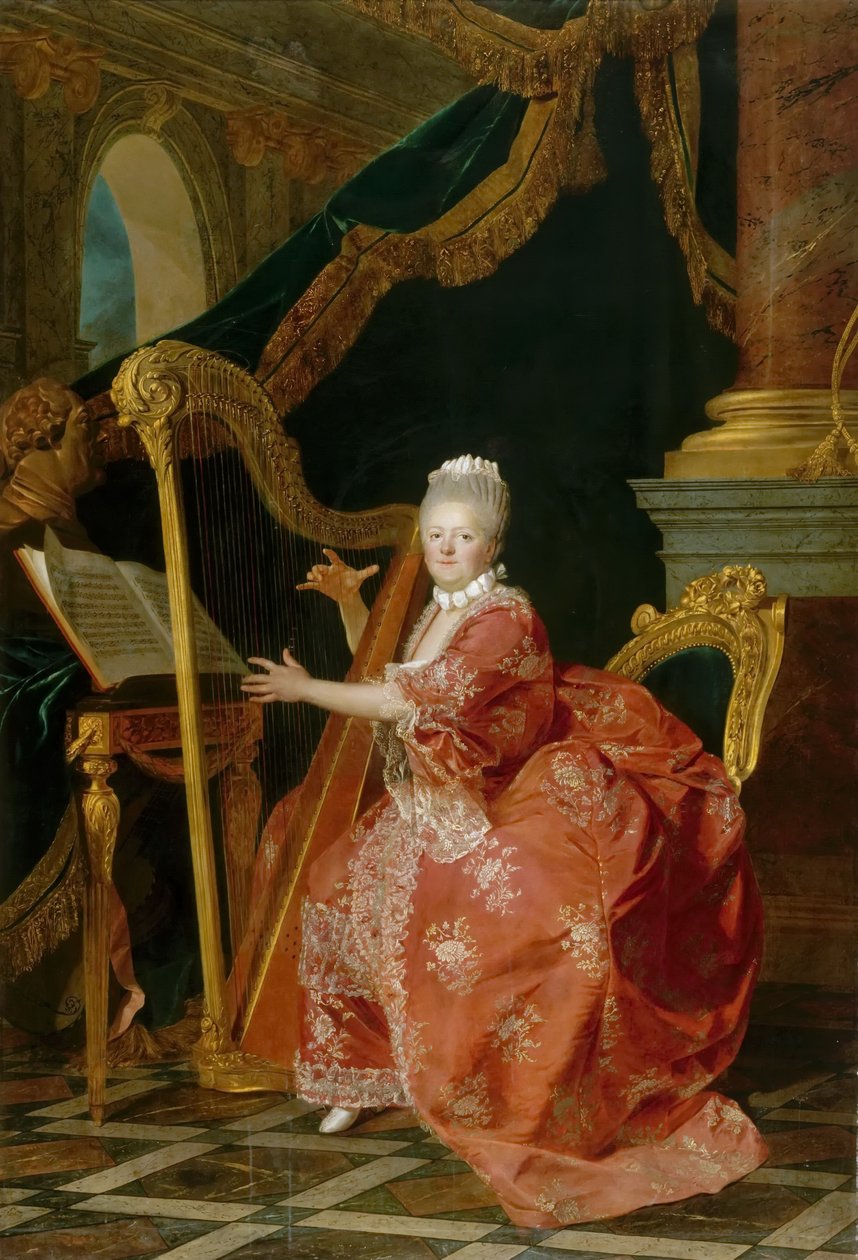 Portrét francouzské princezny Victoire hrající na harfu od Etienne Aubry
