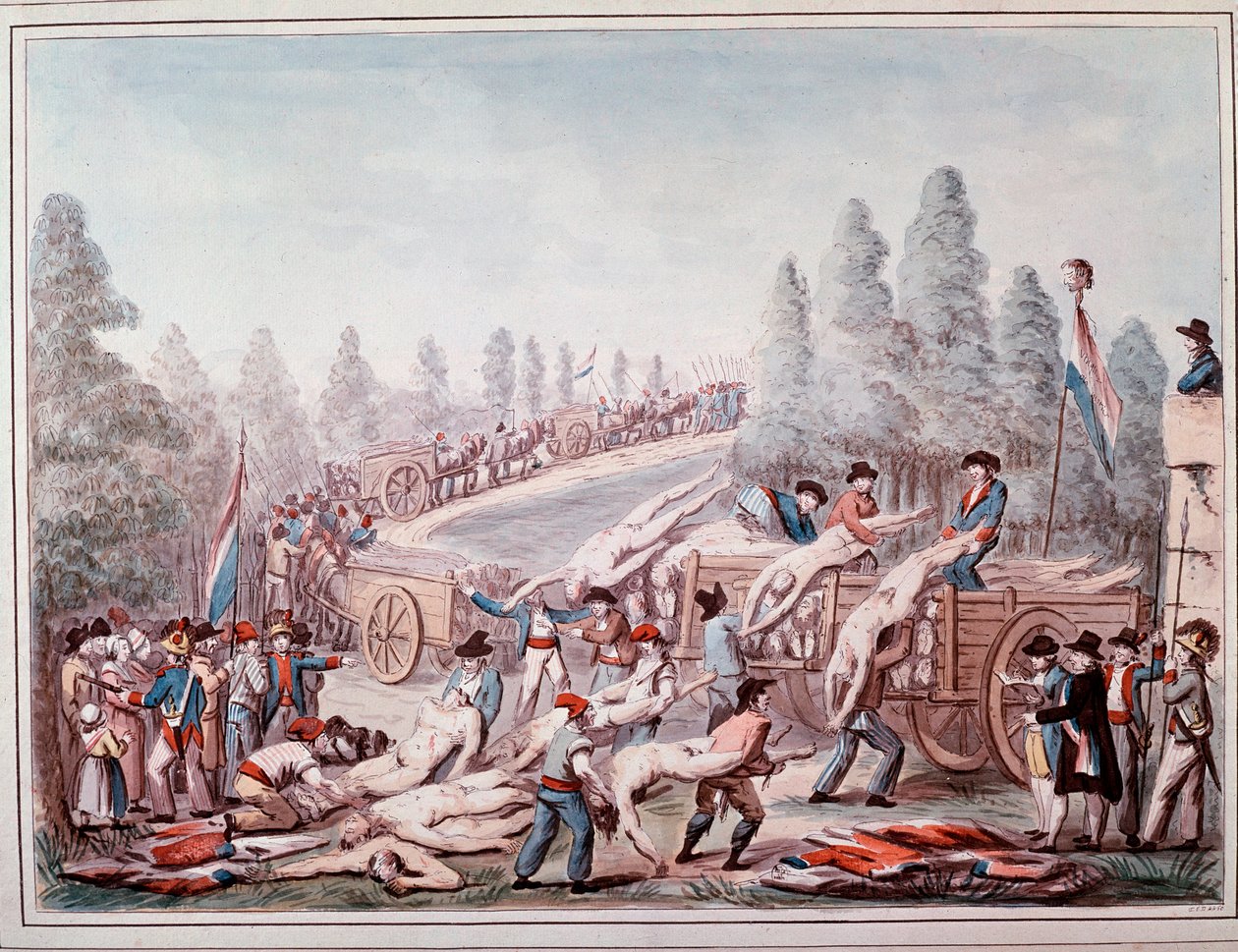 Přeprava mrtvol během revoluce (Akvarel, cca 1790) od Etienne Bericourt