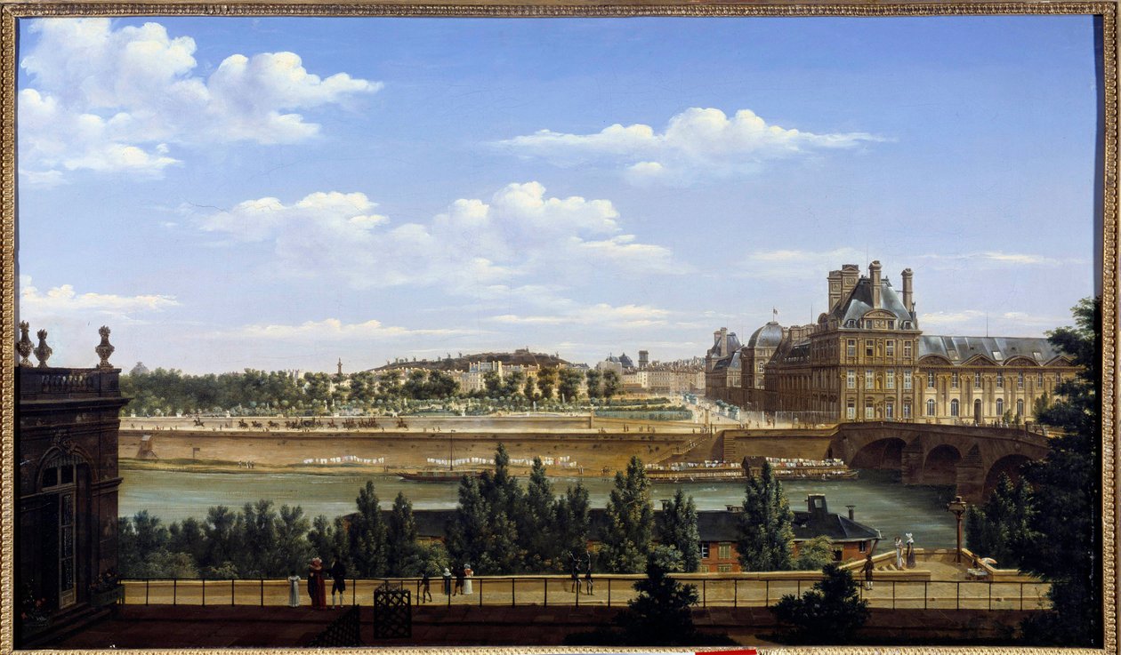 Zahrada a palác Tuileries při pohledu z Quai d