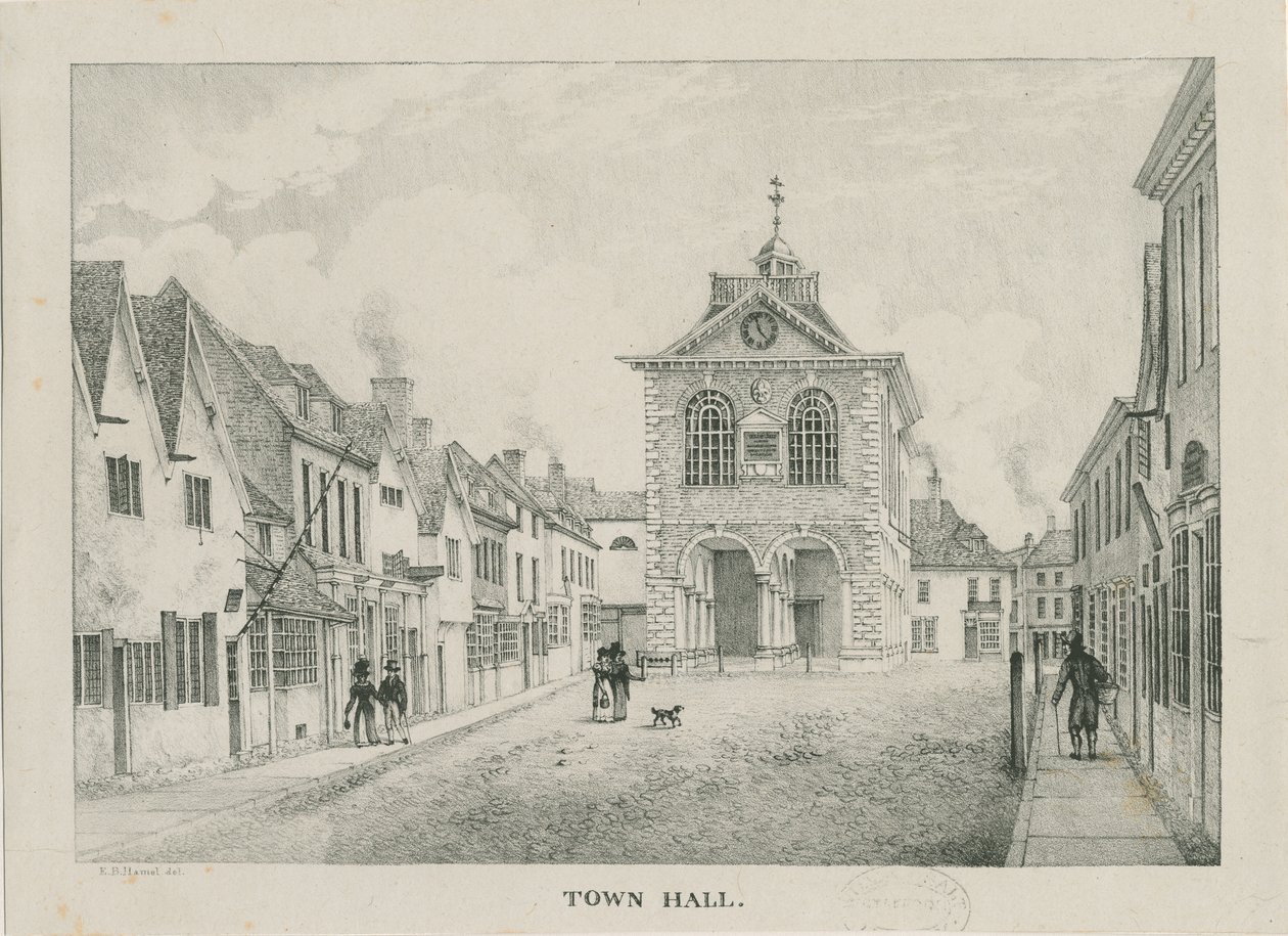 Tamworth - The Town Hall: litografie, nd [1796-1865] od Etienne Bruno Hamel