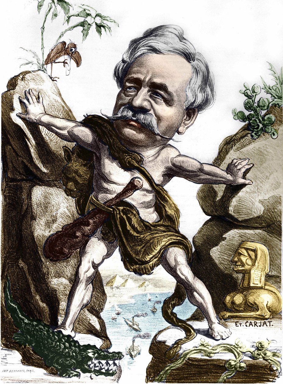 Ferdinand de Lesseps (1805-1894), francouzský diplomat a správce Suezského průplavu. Karikatura Carjat. od Etienne Carjat