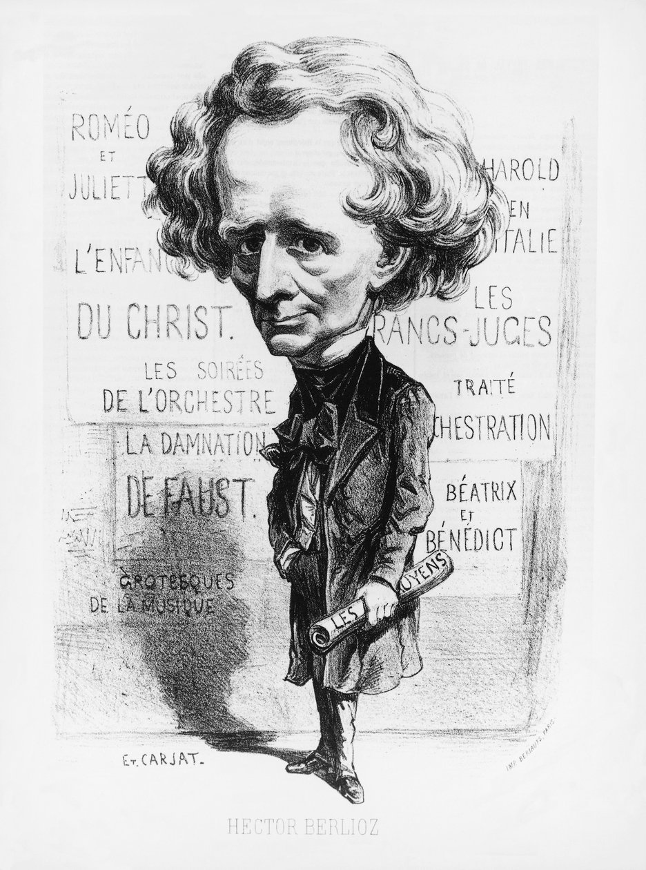 Francie, Paříž, karikatura skladatele Hectora Berlioze (1803 - 1869) od Etienne Carjat