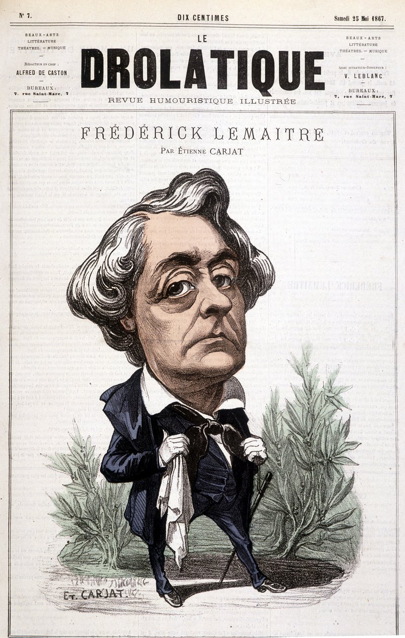 Drolatic, Fréderick Lemaitre (1800/1876), slavný herec pro své dramatické role, blízký Victoru Hugovi. Vaše karikatura, Carjat. od Etienne Carjat