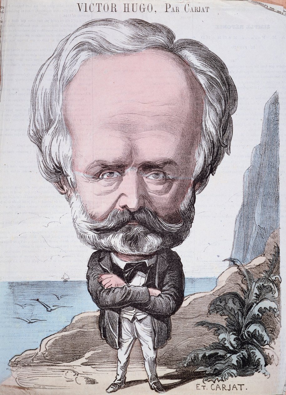 Victor Hugo (1802-85) na Jersey rock, 1867 (barevná rytina) od Etienne Carjat