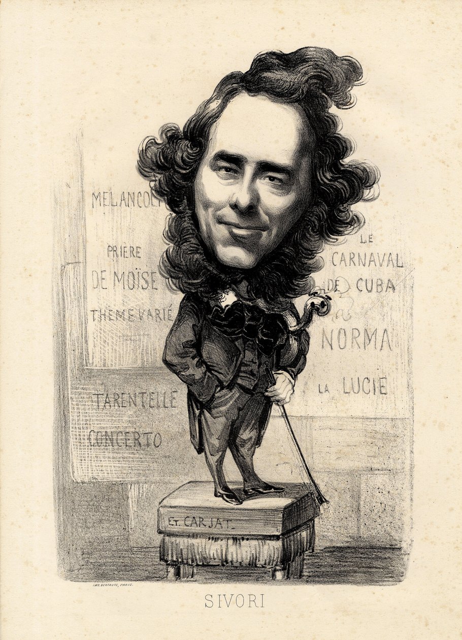 létající list - Ilustrace Etienne Carjat (1826-1906): Sivori Camille Camillo (1815-1894) od Etienne Carjat