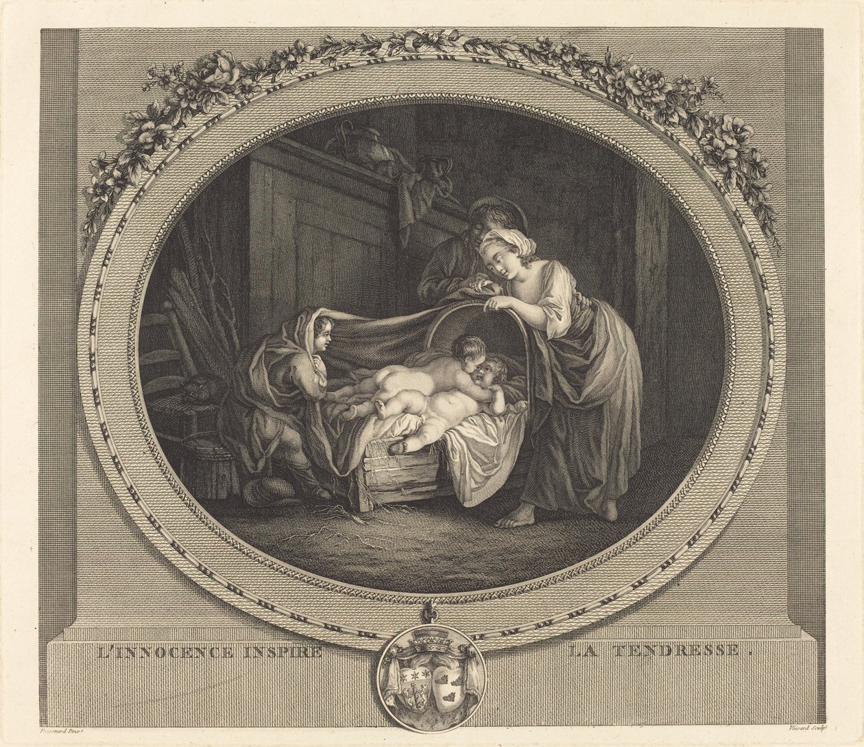 Nevinnost inspiruje něhu od Etienne Claude Voysard after Jean Honoré Fragonard
