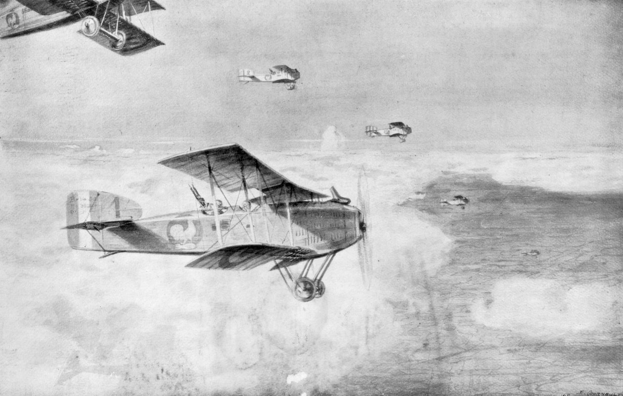 Francouzská letka denních bombardérů nad mořem mraků, 1918, 1926. od Etienne Cournault