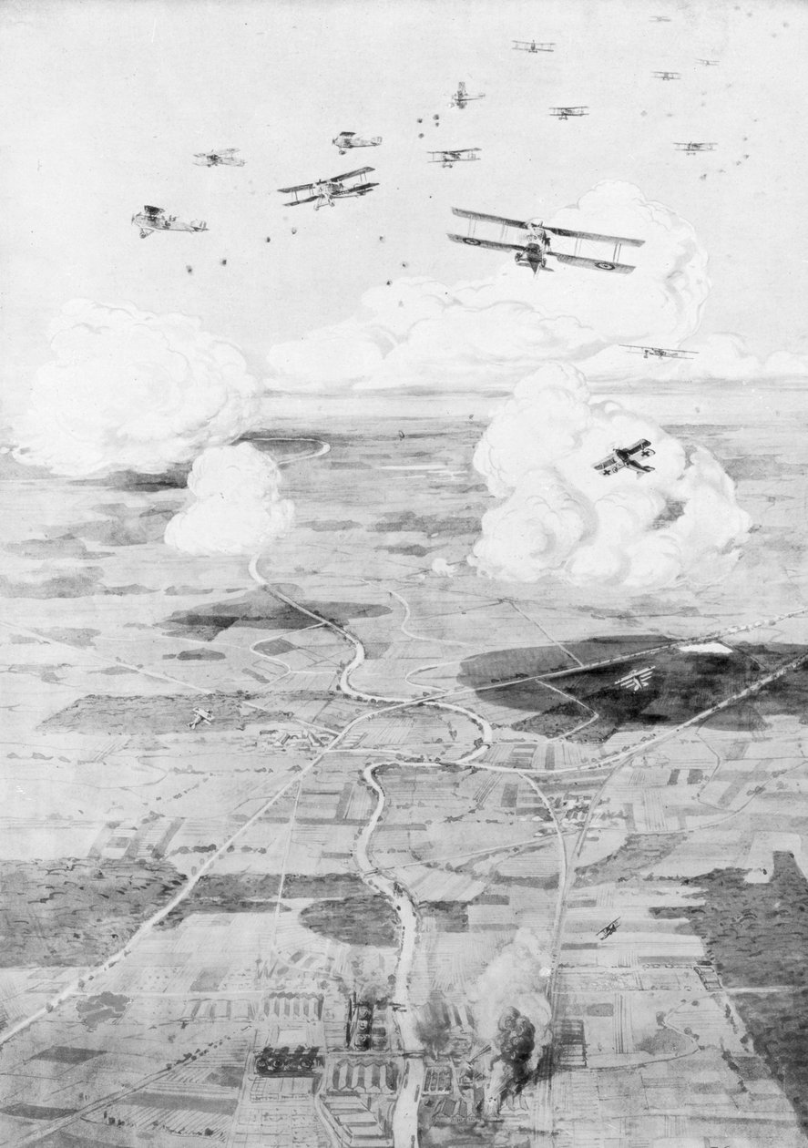 Francouzská eskadra na cíl, továrny na okraji řeky, 1918, 1926. od Etienne Cournault